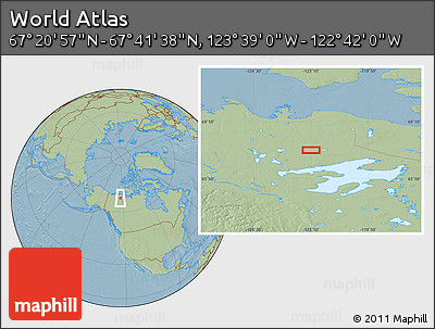 Savanna Style Location Map of the Area around 67° 31' 18" N, 123° 10' 30" W, hill shading