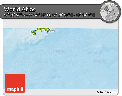 Physical 3D Map of the Area around 67° 31' 18" N, 12° 49' 29" E