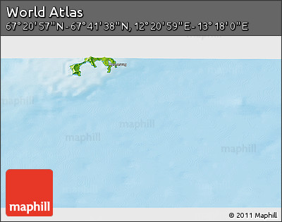Physical 3D Map of the Area around 67° 31' 18" N, 12° 49' 29" E