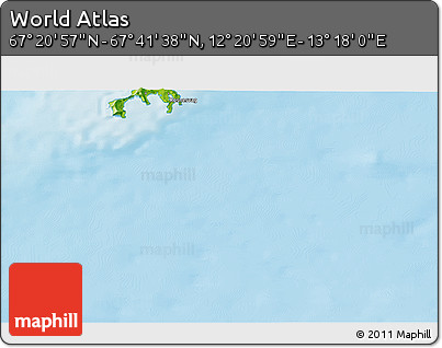 Physical 3D Map of the Area around 67° 31' 18" N, 12° 49' 29" E