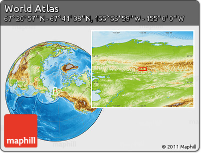 Physical Location Map of the Area around 67° 31' 18" N, 155° 28' 29" W