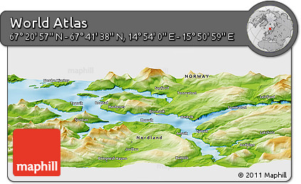 Physical Panoramic Map of the Area around 67° 31' 18" N, 15° 22' 30" E