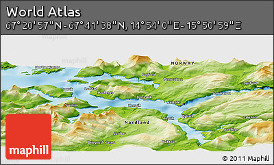 Physical Panoramic Map of the Area around 67° 31' 18" N, 15° 22' 30" E