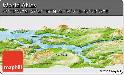 Physical Panoramic Map of the Area around 67° 31' 18" N, 15° 22' 30" E