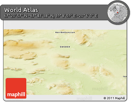Physical 3D Map of the Area around 67° 31' 18" N, 19° 37' 30" E