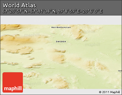 Physical 3D Map of the Area around 67° 31' 18" N, 19° 37' 30" E