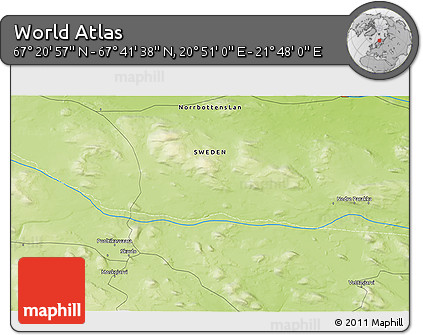 Physical 3D Map of the Area around 67° 31' 18" N, 21° 19' 30" E