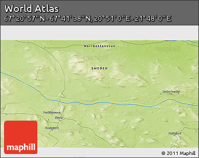 Physical 3D Map of the Area around 67° 31' 18" N, 21° 19' 30" E