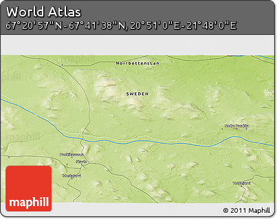 Physical 3D Map of the Area around 67° 31' 18" N, 21° 19' 30" E