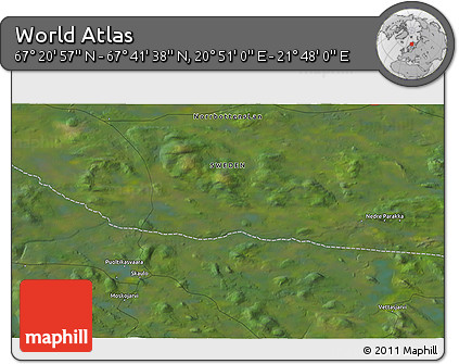 Satellite 3D Map of the Area around 67° 31' 18" N, 21° 19' 30" E