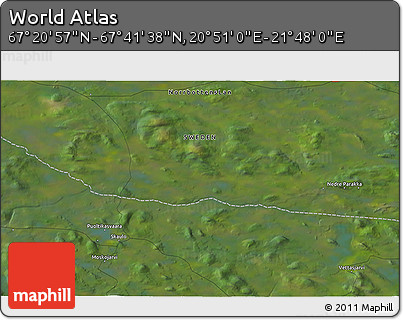 Satellite 3D Map of the Area around 67° 31' 18" N, 21° 19' 30" E