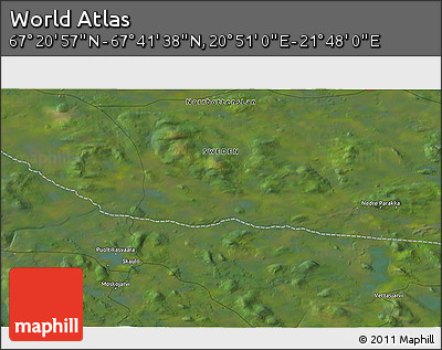 Satellite 3D Map of the Area around 67° 31' 18" N, 21° 19' 30" E