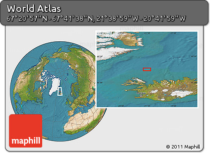 Satellite Location Map of the Area around 67° 31' 18" N, 21° 10' 29" W