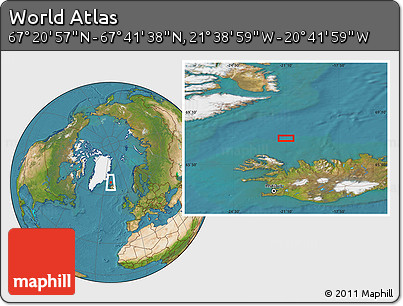Satellite Location Map of the Area around 67° 31' 18" N, 21° 10' 29" W