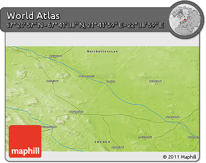 Physical 3D Map of the Area around 67° 31' 18" N, 22° 10' 29" E