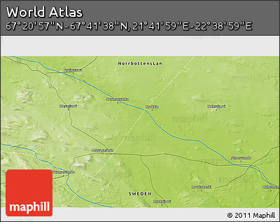 Physical 3D Map of the Area around 67° 31' 18" N, 22° 10' 29" E