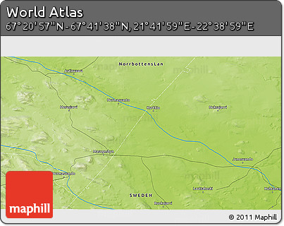 Physical 3D Map of the Area around 67° 31' 18" N, 22° 10' 29" E