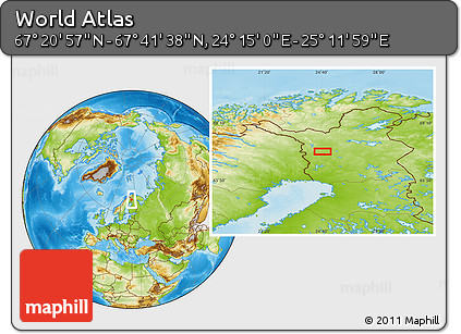 Physical Location Map of the Area around 67° 31' 18" N, 24° 43' 30" E