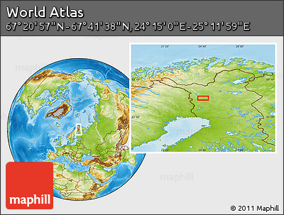 Physical Location Map of the Area around 67° 31' 18" N, 24° 43' 30" E