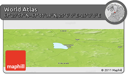 Physical Panoramic Map of the Area around 67° 31' 18" N, 25° 34' 30" E