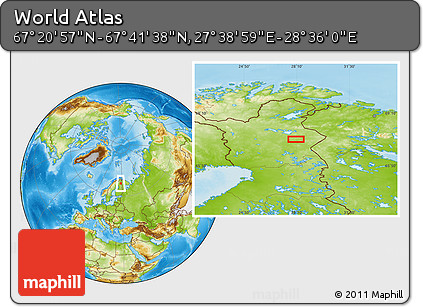 Physical Location Map of the Area around 67° 31' 18" N, 28° 7' 30" E