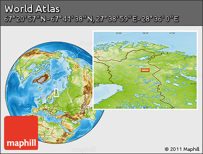 Physical Location Map of the Area around 67° 31' 18" N, 28° 7' 30" E