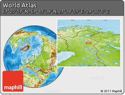 Physical Location Map of the Area around 67° 31' 18" N, 28° 7' 30" E