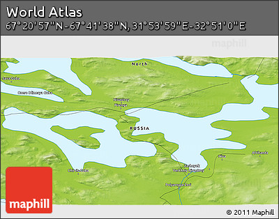 Physical 3D Map of the Area around 67° 31' 18" N, 32° 22' 30" E