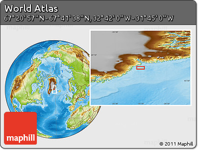Physical Location Map of the Area around 67° 31' 18" N, 32° 13' 30" W