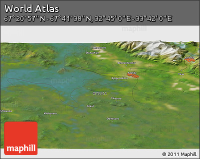 Satellite 3D Map of the Area around 67° 31' 18" N, 33° 13' 30" E