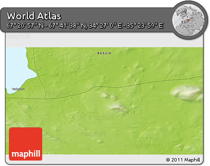Physical 3D Map of the Area around 67° 31' 18" N, 34° 55' 29" E