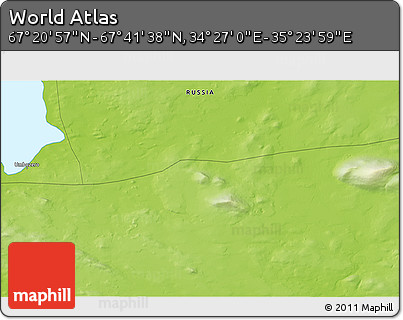Physical 3D Map of the Area around 67° 31' 18" N, 34° 55' 29" E
