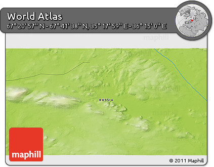 Physical 3D Map of the Area around 67° 31' 18" N, 35° 46' 29" E