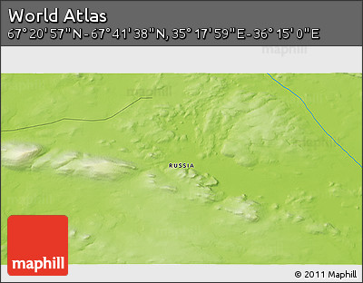 Physical 3D Map of the Area around 67° 31' 18" N, 35° 46' 29" E