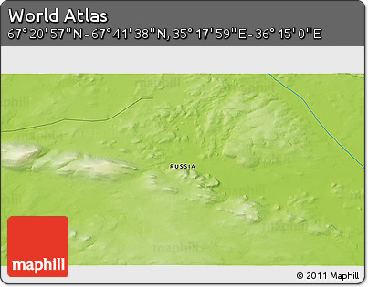 Physical 3D Map of the Area around 67° 31' 18" N, 35° 46' 29" E