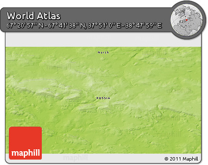Physical 3D Map of the Area around 67° 31' 18" N, 38° 19' 30" E