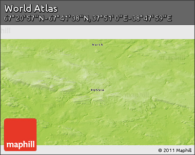 Physical 3D Map of the Area around 67° 31' 18" N, 38° 19' 30" E