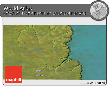 Satellite 3D Map of the Area around 67° 31' 18" N, 40° 52' 30" E