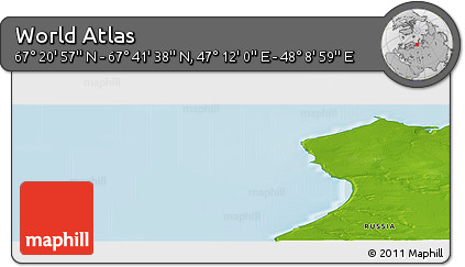 Physical Panoramic Map of the Area around 67° 31' 18" N, 47° 40' 29" E