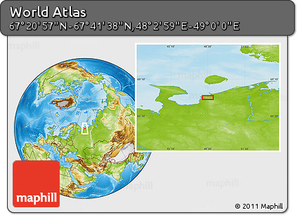 Physical Location Map of the Area around 67° 31' 18" N, 48° 31' 29" E