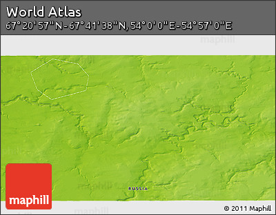 Physical 3D Map of the Area around 67° 31' 18" N, 54° 28' 30" E