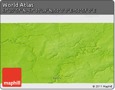 Physical 3D Map of the Area around 67° 31' 18" N, 54° 28' 30" E