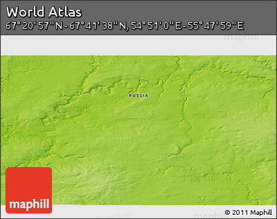 Physical 3D Map of the Area around 67° 31' 18" N, 55° 19' 30" E