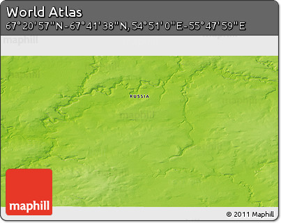 Physical 3D Map of the Area around 67° 31' 18" N, 55° 19' 30" E