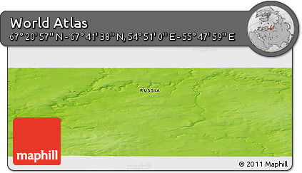 Physical Panoramic Map of the Area around 67° 31' 18" N, 55° 19' 30" E