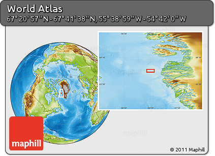 Physical Location Map of the Area around 67° 31' 18" N, 55° 10' 29" W