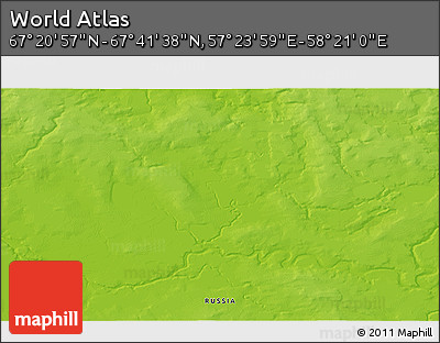 Physical 3D Map of the Area around 67° 31' 18" N, 57° 52' 30" E