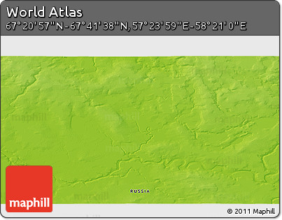 Physical 3D Map of the Area around 67° 31' 18" N, 57° 52' 30" E