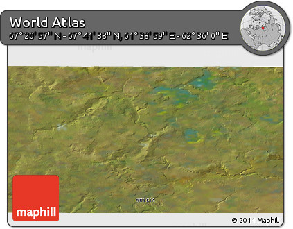 Satellite 3D Map of the Area around 67° 31' 18" N, 62° 7' 30" E