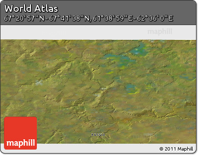 Satellite 3D Map of the Area around 67° 31' 18" N, 62° 7' 30" E